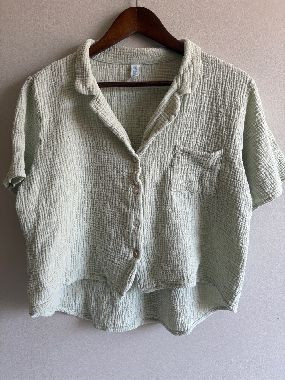 Blis XL Light Mint Green Gauze Button Front Oversized‎ Shirt